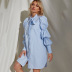 women s bow tie puff sleeve long sleeve solid color dress nihaostyles clothing wholesale NSLIH73862
