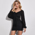 women s slimming strapless elastic V-neck long-sleeved pleated dress nihaostyles clothing wholesale NSLIH73865