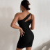 Black Hollow Strapless Split Shoulder Irregular Slim Open Back Dress NSLIH73868