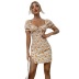 Printed short-sleeved split square neckline floral dress nihaostyles clothing wholesale NSLIH73876