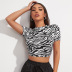 Halter Lace-Up Slong-Sleeved Black & White Striped Printed T-Shirt NSLIH73879