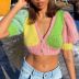 women s short-sleeved V-neck short cropped slim cardigan nihaostyles clothing wholesale NSXPF73940