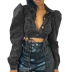 women s long-sleeved lapel loose short cropped single-breasted denim jacket nihaostyles clothing wholesale NSXPF73942