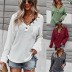 women s V-neck solid color knitted top long-sleeved sweatshirt nihaostyles clothing wholesale NSDY73979