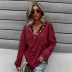women s V-neck solid color knitted top long-sleeved sweatshirt nihaostyles clothing wholesale NSDY73979