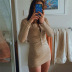 fashion texture single-breasted lapel long-sleeved dress Nihaostyles wholesale clothing vendor NSXPF74017