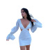 halter sleeves V-neck slim dress Nihaostyles wholesale clothing vendor NSXPF74018