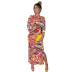 printed round neck long-sleeved slim split dress Nihaostyles wholesale clothing vendor NSXPF74024