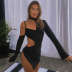 women s round neck long sleeve hollow slim split dress nihaostyles clothing wholesale NSXPF74031