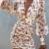 Single-Breasted Low-Cut Print Slim Dress NSXPF74065