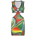 Printed High Waist Cutout Slip Dress NSRUI74074