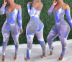 Tie-Dye Print V-Neck Sling Long-Sleeved Jumpsuit NSBTY74083