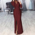 Ladies’ V-Neck Shiny Evening Dress NSBTY74090