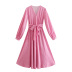 V-neck long-sleeved waist thin lace-up dress Nihaostyles wholesale clothing vendor NSAM74138
