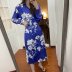 satin high waist flower printed shirt long dress Nihaostyles wholesale clothing vendor NSAM74147