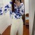 draped collar printed  long sleeve pullover top Nihaostyles wholesale clothing vendor NSAM74148