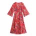 V neck waist slimming single-breasted red metallic thread printed dress Nihaostyles wholesale clothing vendor NSAM74163