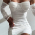 women s long-sleeved sling mesh one-shoulder dress nihaostyles clothing wholesale NSYBN74230