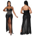 women s Sequin Sling V-shaped Irregular High Split Dress nihaostyles clothing wholesale NSCYF74278