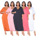 fashion solid color deep V loose dress Nihaostyles wholesale clothing vendor NSOJS74281