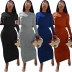 Solid Color Long-Sleeved Round Neck Pullover Skirt Set NSSJW74291