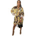 V-Neck Loose Printed Single Breasted Hem Stretchable Dress NSSJW74295
