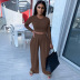 Solid Color Long Sleeve T-Shirt With Wide-Leg Pants 2 Piece NSGLS74298
