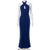women s solid color halterneck hollow sleeveless dress nihaostyles clothing wholesale  NSXPF74326