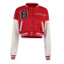 Color Matching Printed Leather Sleeve Baseball Jacket NSXPF74334