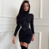 women s high-neck buckle long-sleeved dress with satin waist suit nihaostyles clothing wholesale NSXPF74337