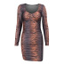 women s slim tiger pattern V-neck long-sleeved dress nihaostyles clothing wholesale NSXPF74353