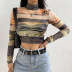 mesh printing half high collar short cropped long-sleeved top Nihaostyles wholesale clothing vendor NSRUI74404
