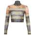 mesh printing half high collar short cropped long-sleeved top Nihaostyles wholesale clothing vendor NSRUI74404