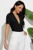 deep V-neck pleated sleeves slim solid color bodysuit Nihaostyles wholesale clothing vendor NSLM74424
