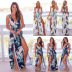 Digital Printed Backless Lace Up V-neck Split Dress NSWNY74488