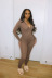 Solid color long sleeve deep v one-piece jumpsuit NSWNY74491