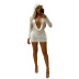 Sexy Hollow Hooded V-Neck Long Sleeve Short Dress NSXPF74560