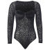 leopard print stitching long-sleeved square neck mesh slim bodysuit Nihaostyles wholesale clothing vendor NSXPF74585