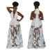 women s V-neck halterneck embroidered lace-up dress nihaostyles clothing wholesale NSCYF74683