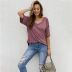 pure color v-neck stitching short-sleeved pullover top Nihaostyles wholesale clothing vendor NSSI74828