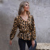 Leopard Print Chiffon Cross Lace Lantern Sleeve Shirt NSSI74839