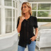 new solid color hollow ruffled neckline short-sleeved top Nihaostyles wholesale clothing vendor NSSI74857