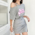 letter printing hit color hollow strapless pleated slit dress Nihaostyles wholesale clothing vendor NSXPF74872