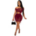 Solid Color Mesh Wrinkle Top & Skirt 2 Piece Set NSCQ74909
