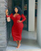 women s solid color V-neck long-sleeved plus size dress nihaostyles clothing wholesale NSFNN74914