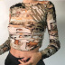 Round Neck Long-Sleeved Printed Slim T-Shirt NSXPF71179