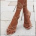 Rubber Round Toe Leg Tie Heeled Sandals NSYBJ71289