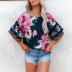 summer women s printed round neck lotus leaf short-sleeved top nihaostyles clothing wholesale NSZH71391