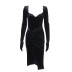 slim V-Neck Twisted Long Sleeve Dress NSFLY71397