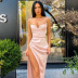 women’s Peach-shaped neck sling solid color dress nihaostyles clothing wholesale NSFLY71407